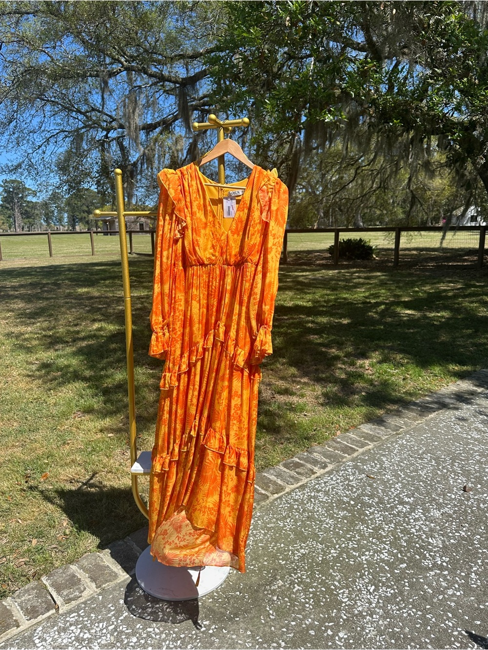 NWT- Sunset Ruffle Maxi Dress in Vibrant Orange